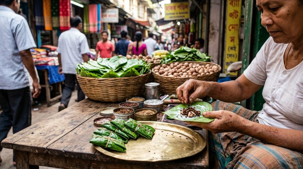 Preparación tradicional de betel en Myanmar