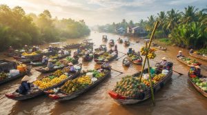 Boats carrying goods at the Mekong floating market